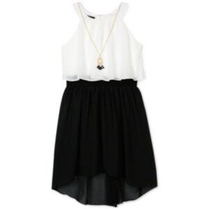 Amy Byer Girls Ivory & Black High-Low Chiffon Dress Size 12